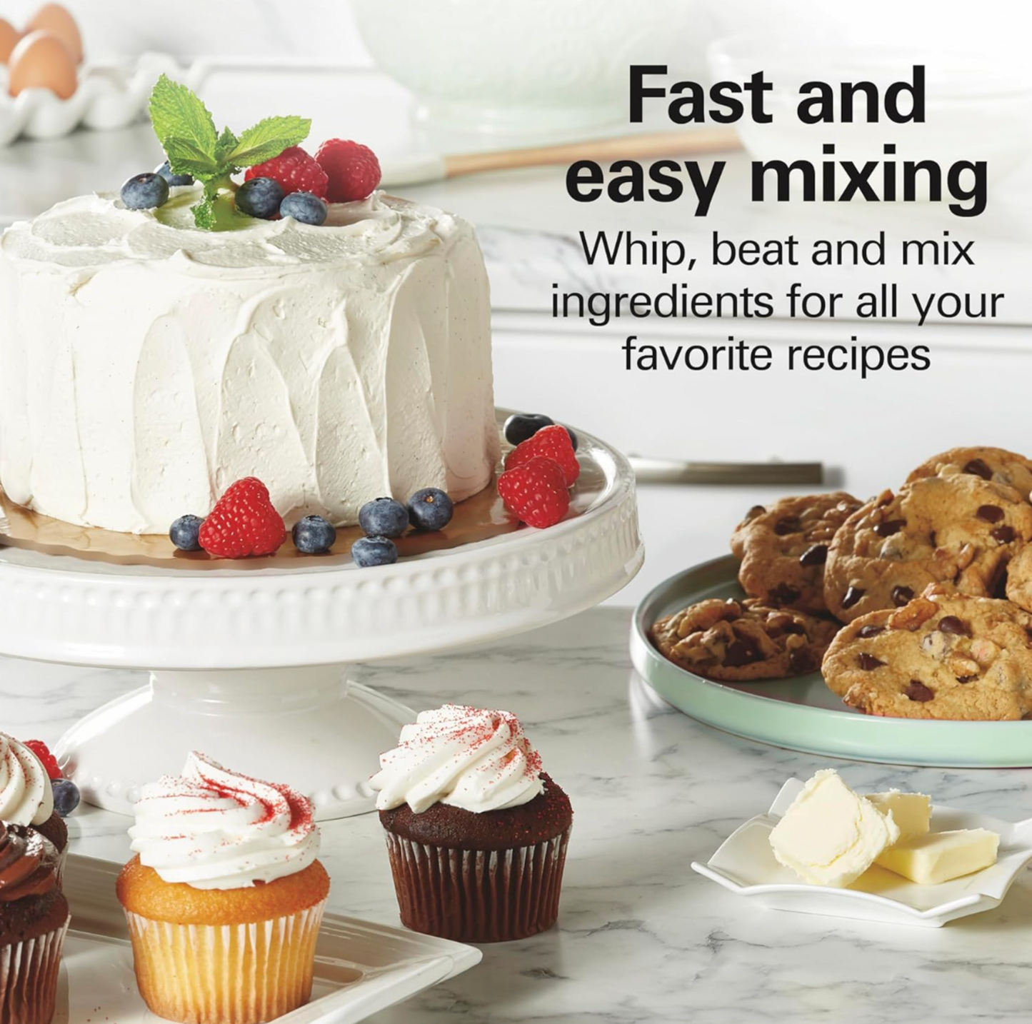Hamilton Beach 6-Speed Electric Hand Mixer – With Whisk, Beaters, and Snap-On Storage Case, White