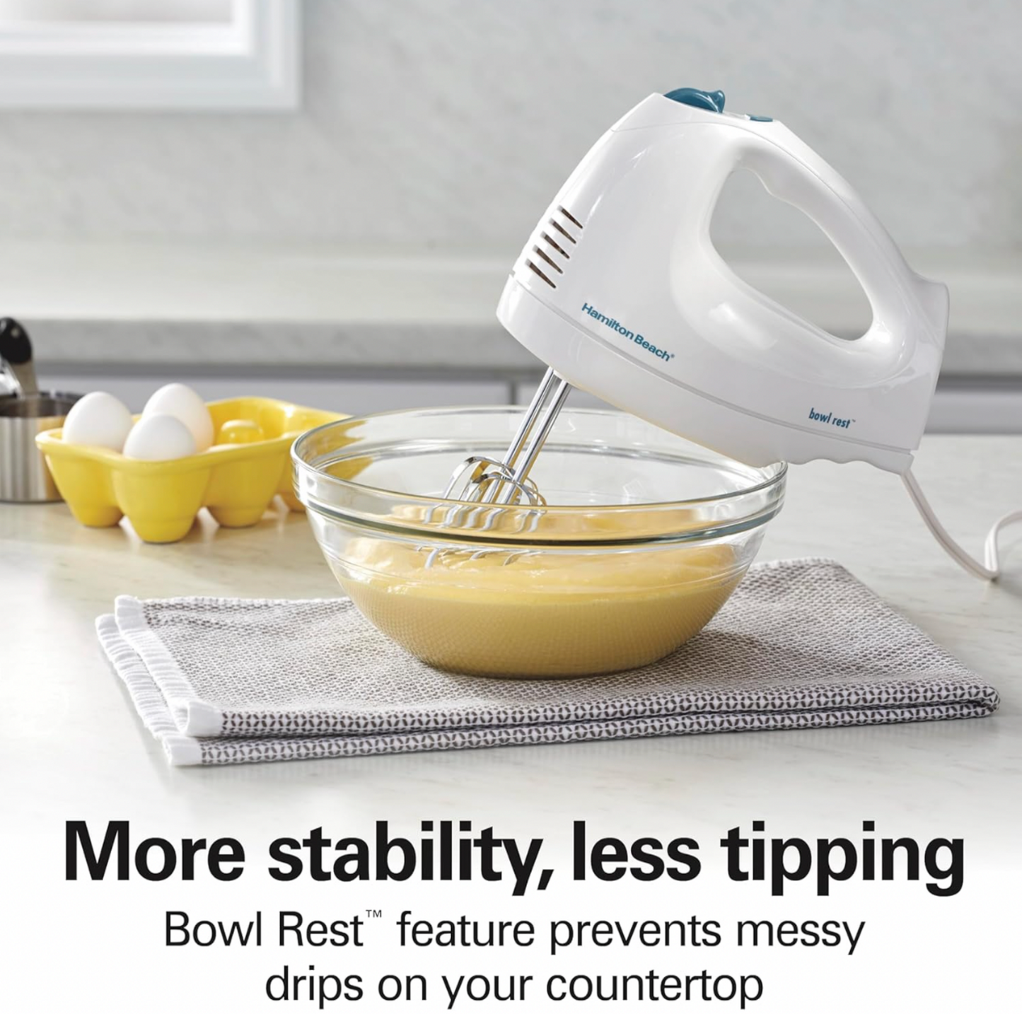 Hamilton Beach 6-Speed Electric Hand Mixer – With Whisk, Beaters, and Snap-On Storage Case, White