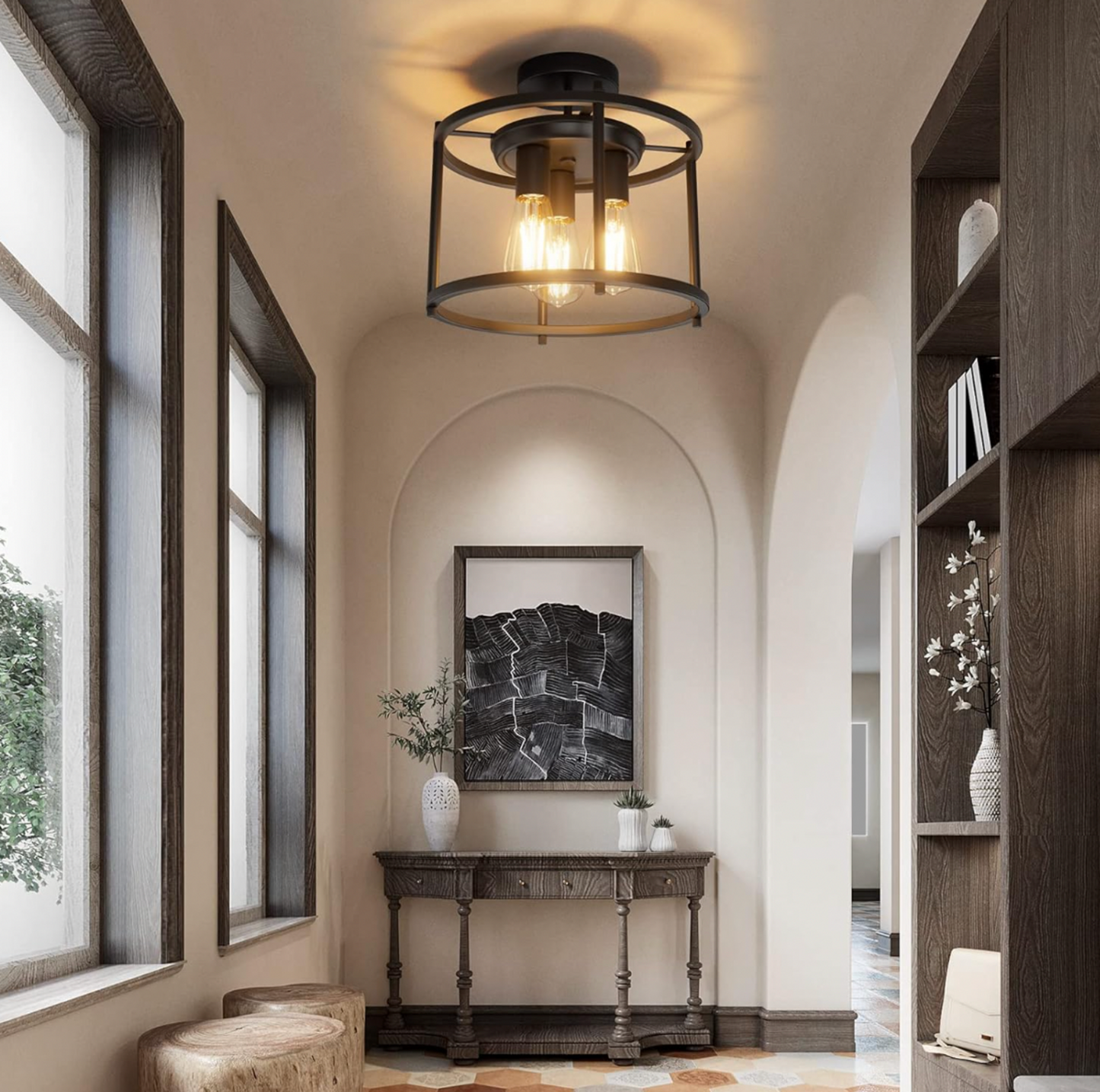 Farmhouse 3-Light Ceiling Light – Black Semi Flush Mount Fixture
