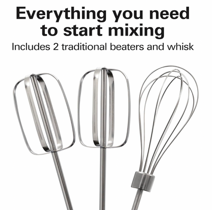 Hamilton Beach 6-Speed Electric Hand Mixer – With Whisk, Beaters, and Snap-On Storage Case, White