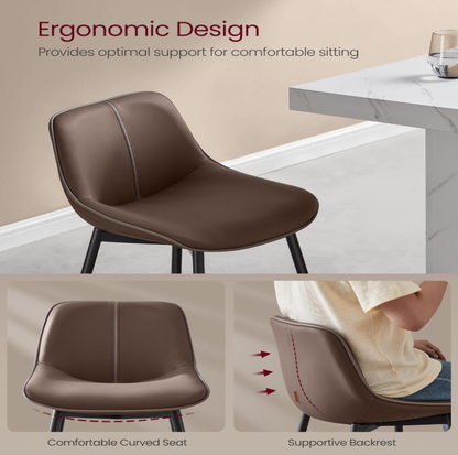 Coffee brown bar stool with insets of curved seat and supportive backrest, Ergonomic Design callout