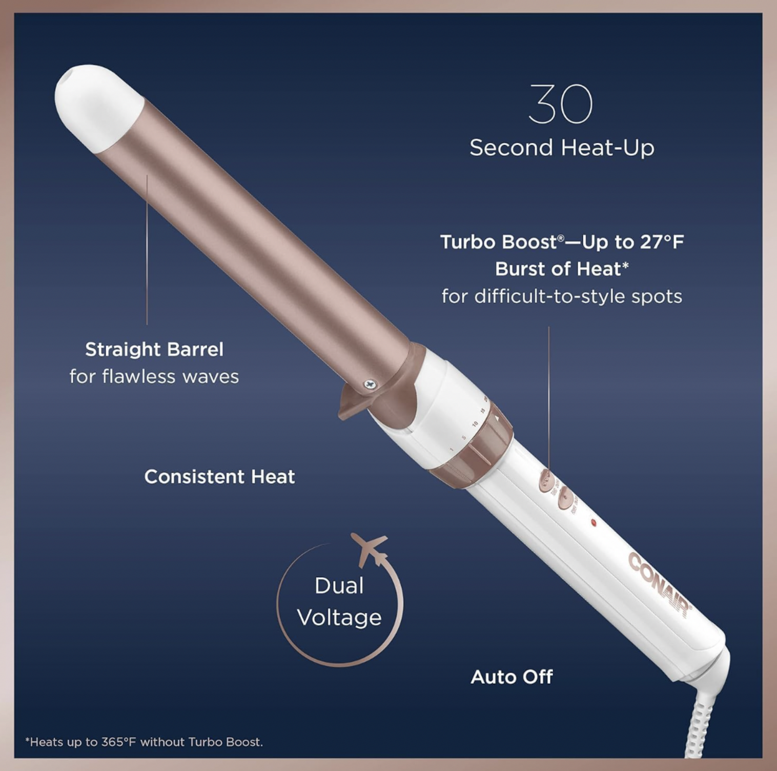 Fer à boucler Conair avec mentions de chauffe en 30 secondes, Turbo Boost, fer droit, double voltage et arrêt automatique