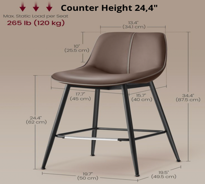 Coffee brown counter stool with counter height 24.4 inch and 265 lb capacity dimension callouts