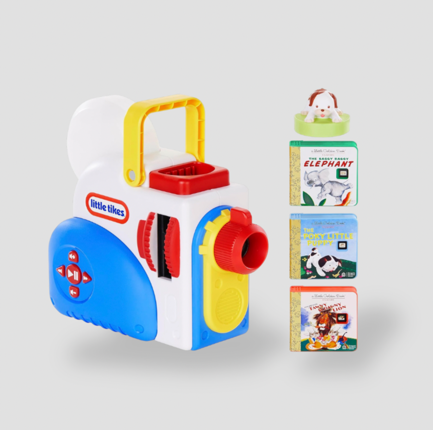 Projecteur Little Tikes Story Dream Machine bleu et blanc avec trois cartouches d'histoires Little Golden Book et figurine de chiot