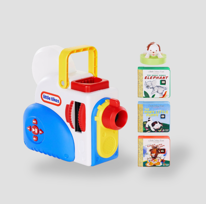 Projecteur Little Tikes Story Dream Machine bleu et blanc avec trois cartouches d'histoires Little Golden Book et figurine de chiot