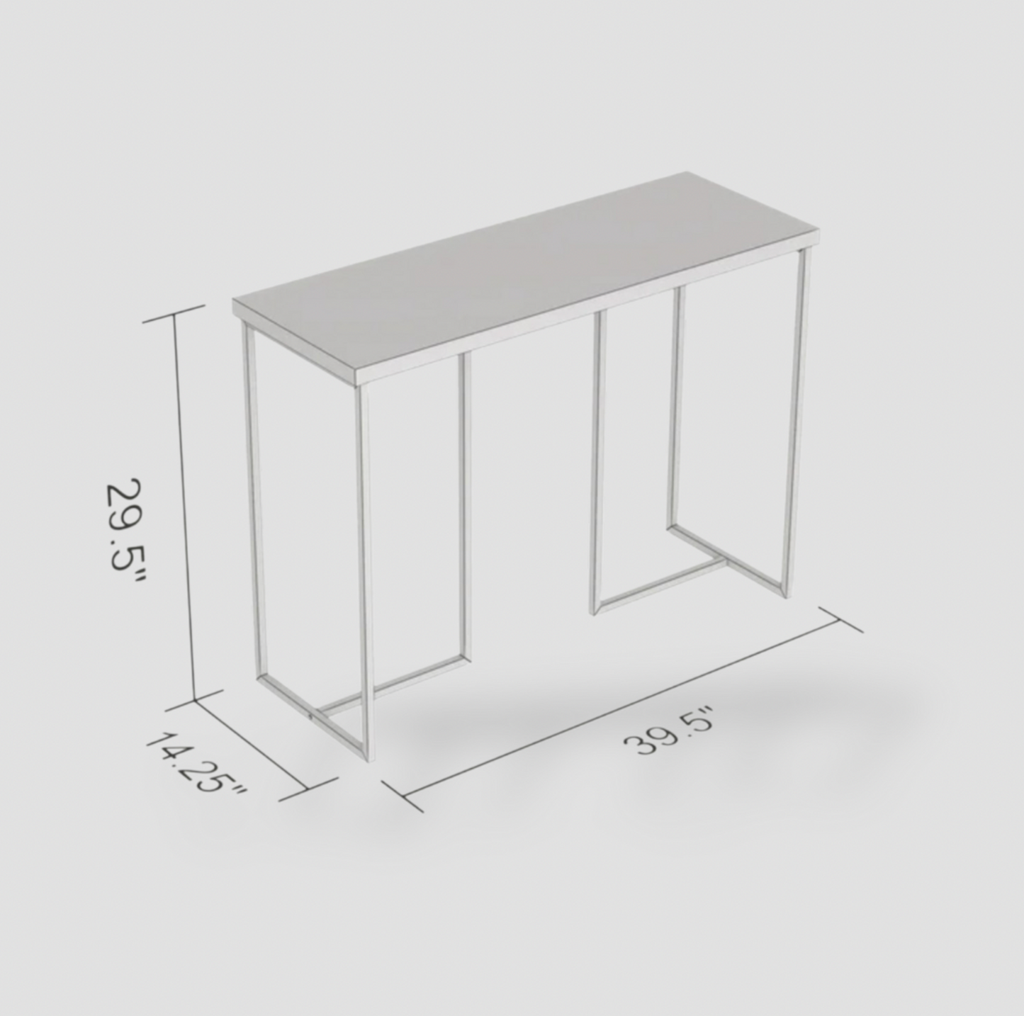 Schéma linéaire de la table console rectangulaire avec dimensions 39,5 par 14,25 par 29,5 pouces