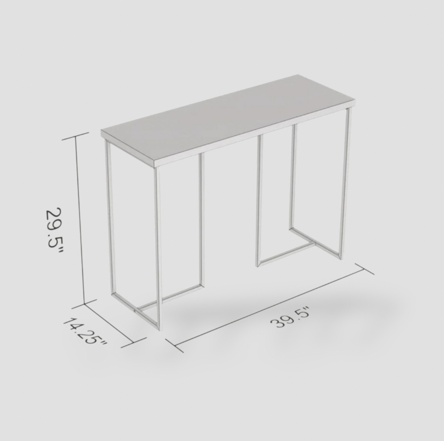 Schéma linéaire de la table console rectangulaire avec dimensions 39,5 par 14,25 par 29,5 pouces