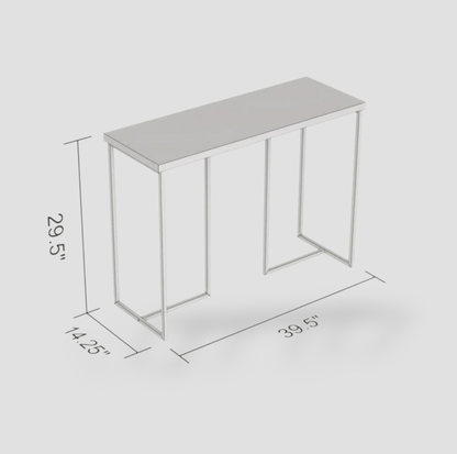 Schéma linéaire de la table console rectangulaire avec dimensions 39,5 par 14,25 par 29,5 pouces