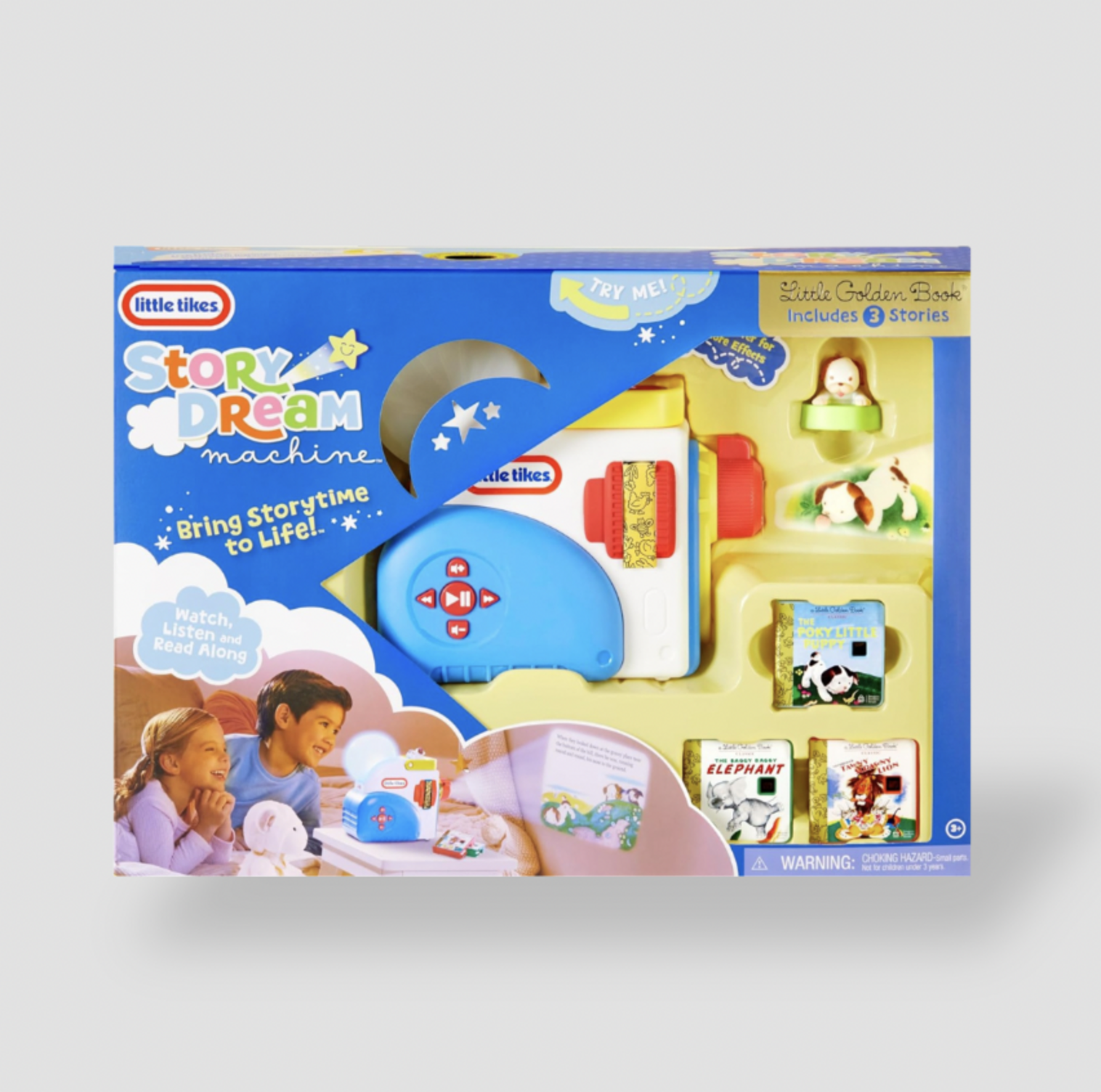 Boîte de l'ensemble de départ Little Tikes Story Dream Machine avec projecteur, livres et accessoire chiot