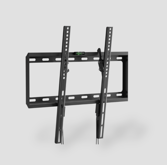 Support mural inclinable noir pour téléviseur avec niveau à bulle intégré, vue trois-quarts